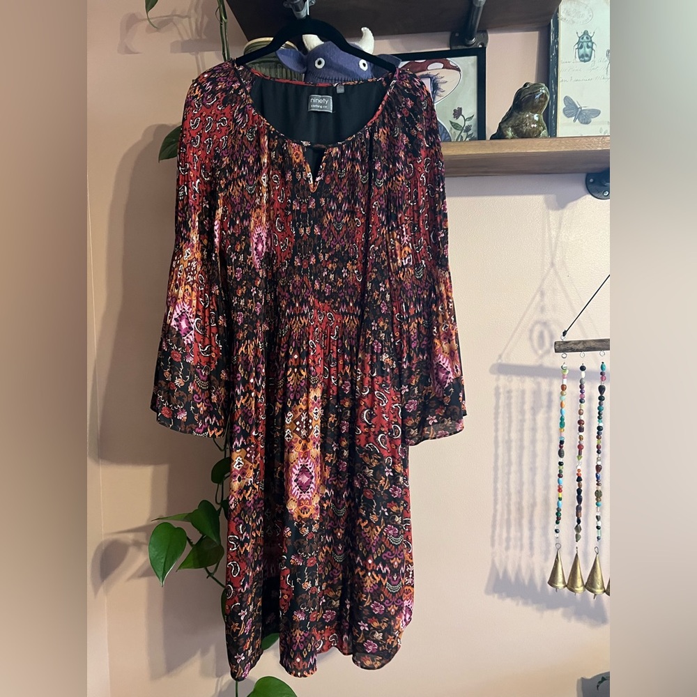 Ninety Clothing Co. Women's Bell Sleeve Patchwork Print Dress